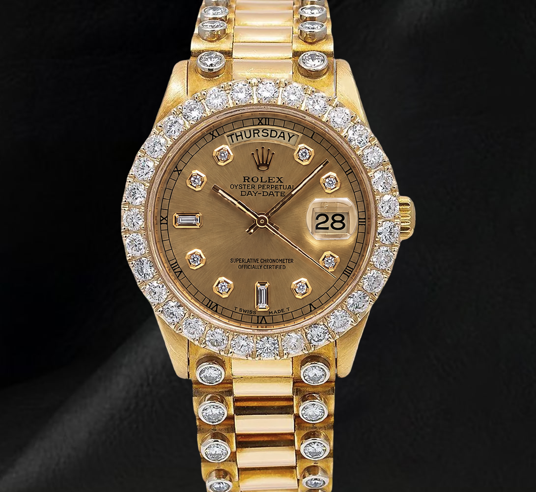 Rolex Day Date 18038 36mm Champagne Diamond Dial Yellow Gold Watch 18K