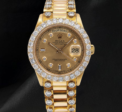 Rolex Day Date 18038 36mm Champagne Diamond Dial Yellow Gold Watch 18K