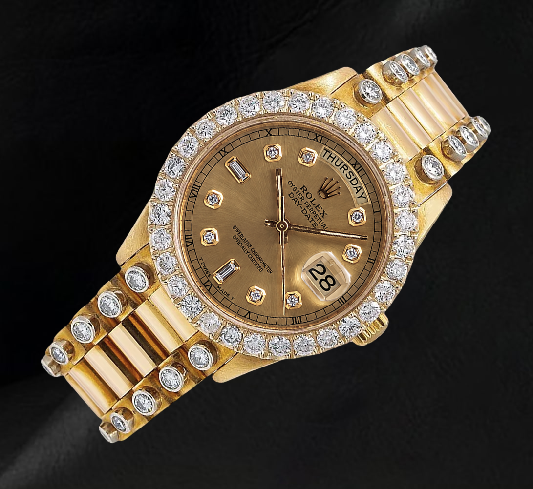Rolex Day Date 18038 36mm Champagne Diamond Dial Yellow Gold Watch 18K