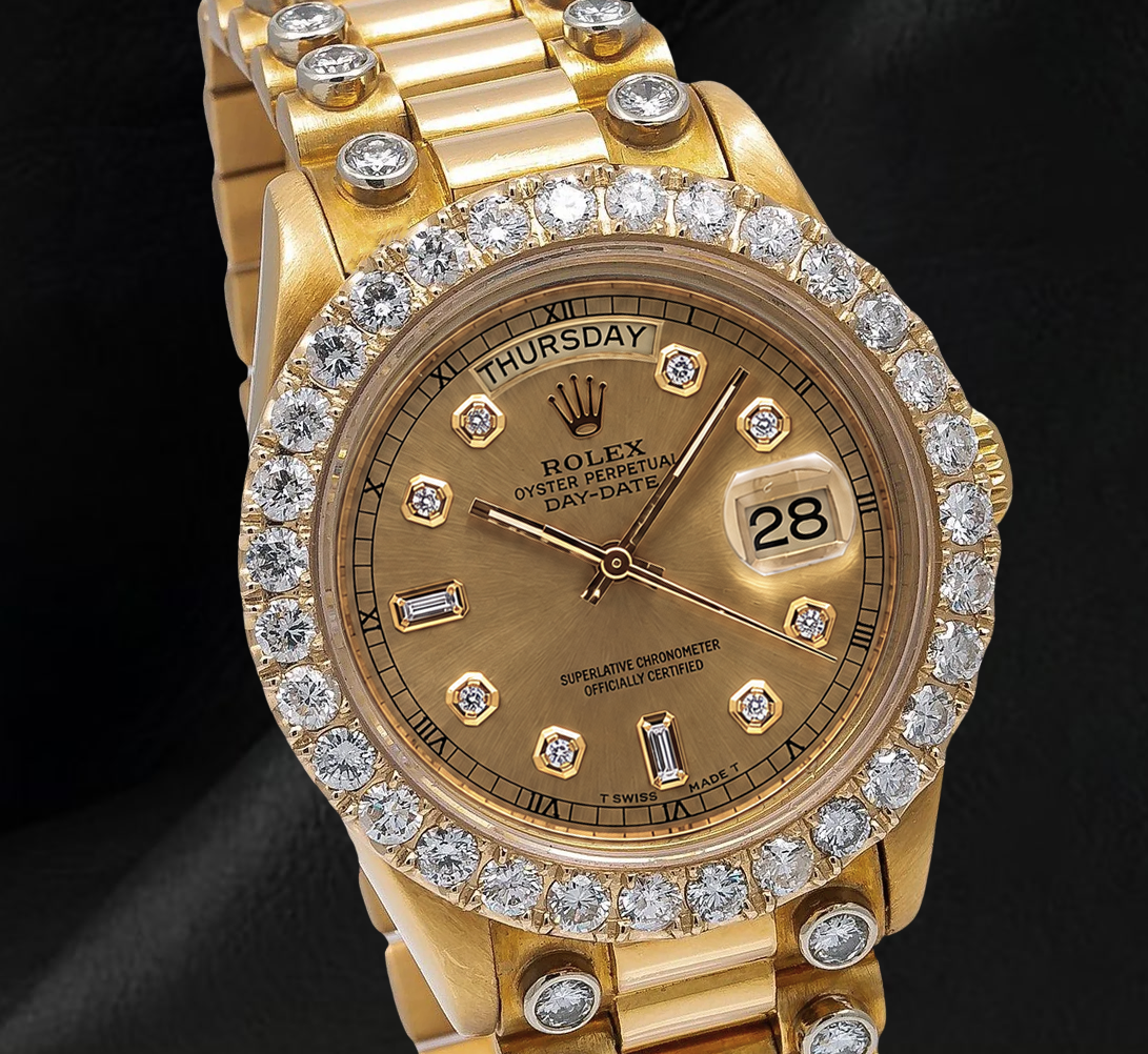 Rolex Day Date 18038 36mm Champagne Diamond Dial Yellow Gold Watch 18K