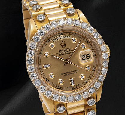 Rolex Day Date 18038 36mm Champagne Diamond Dial Yellow Gold Watch 18K