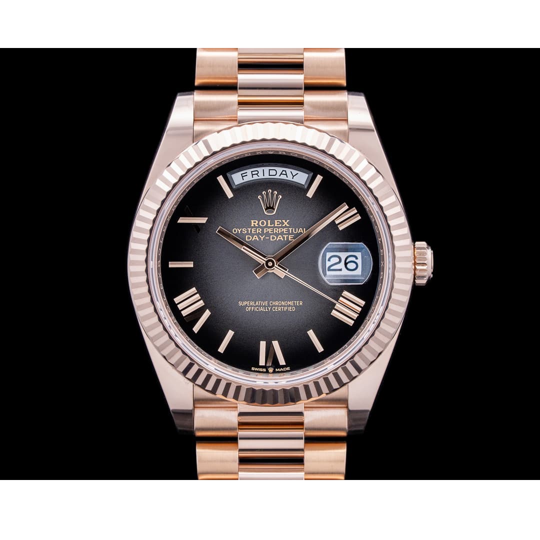 Rolex Day Date 228235 40mm Black Roman Dial Rose Gold Watch