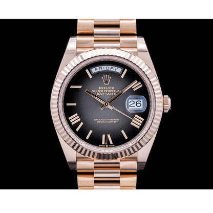 Rolex Day Date 228235 40mm Black Roman Dial Rose Gold Watch