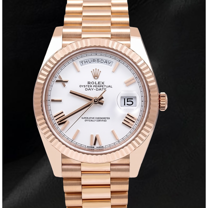 Rolex Day Date 228235 40mm White Roman Dial Rose Gold Watch