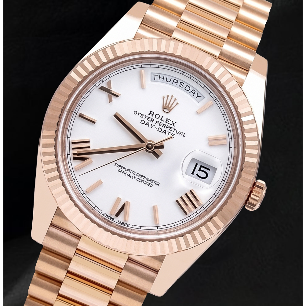 Rolex Day Date 228235 40mm White Roman Dial Rose Gold Watch