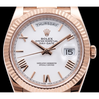 Rolex Day Date 228235 40mm White Roman Dial Rose Gold Watch