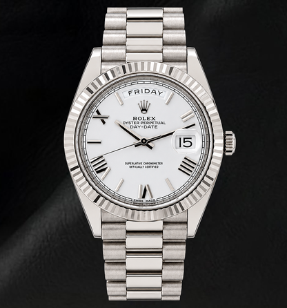 Rolex Day Date 228239 40mm White Roman Dial White Gold 18K watch

