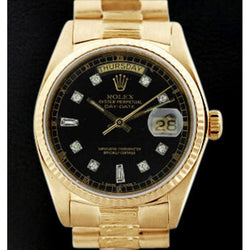 Rolex Day Date 36 Mm Men Watch Bark Finish Yellow Gold 18K Black