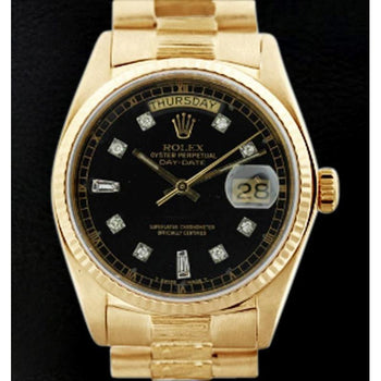 Rolex Day Date 36 Mm Men Watch Bark Finish Yellow Gold 18K Black