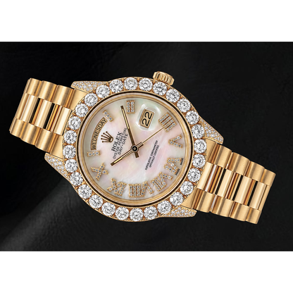 Rolex Day Date 36mm 1803 White Mother of Pearl Roman Diamond Dial Watch Yellow Gold