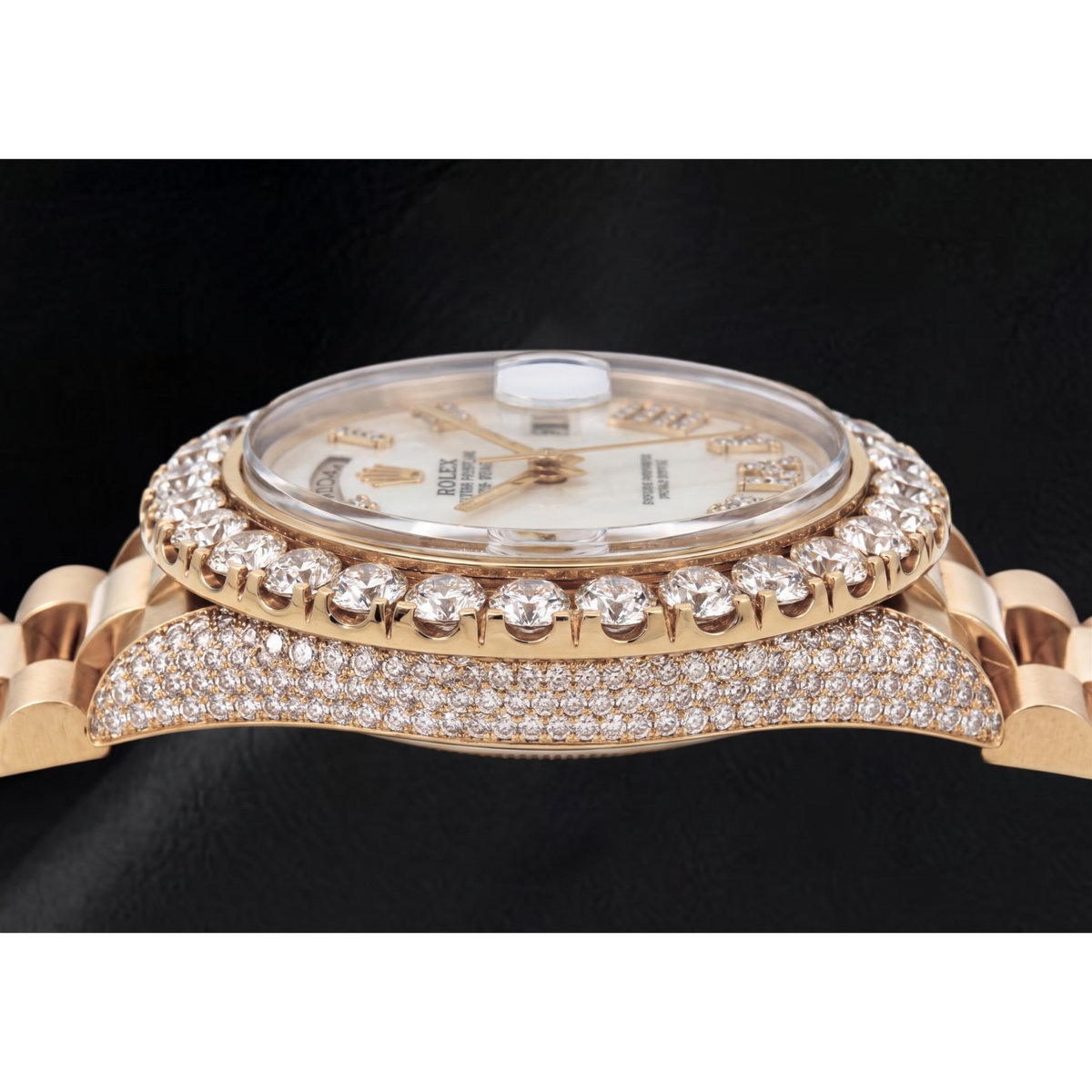 Rolex Day Date 36mm 1803 White Mother of Pearl Roman Diamond Dial Watch Yellow Gold
