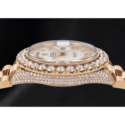 Rolex Day Date 36mm 1803 White Mother of Pearl Roman Diamond Dial Watch Yellow Gold