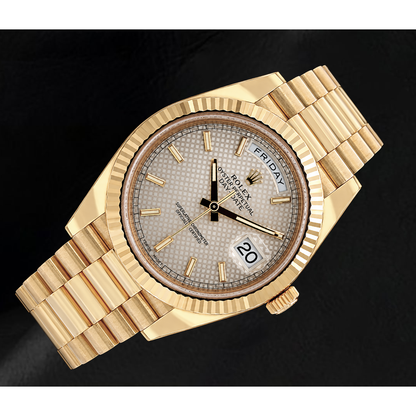 Rolex Day Date 40mm 228238 Silver Motif Dial President Bracelet Yellow Gold Watch