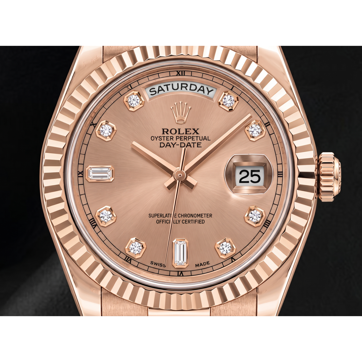 Rolex Day Date II 218235 41mm Salmon Diamond Dial Rose Gold Watch