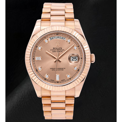 Rolex Day Date II 218235 41mm Salmon Diamond Dial Rose Gold Watch