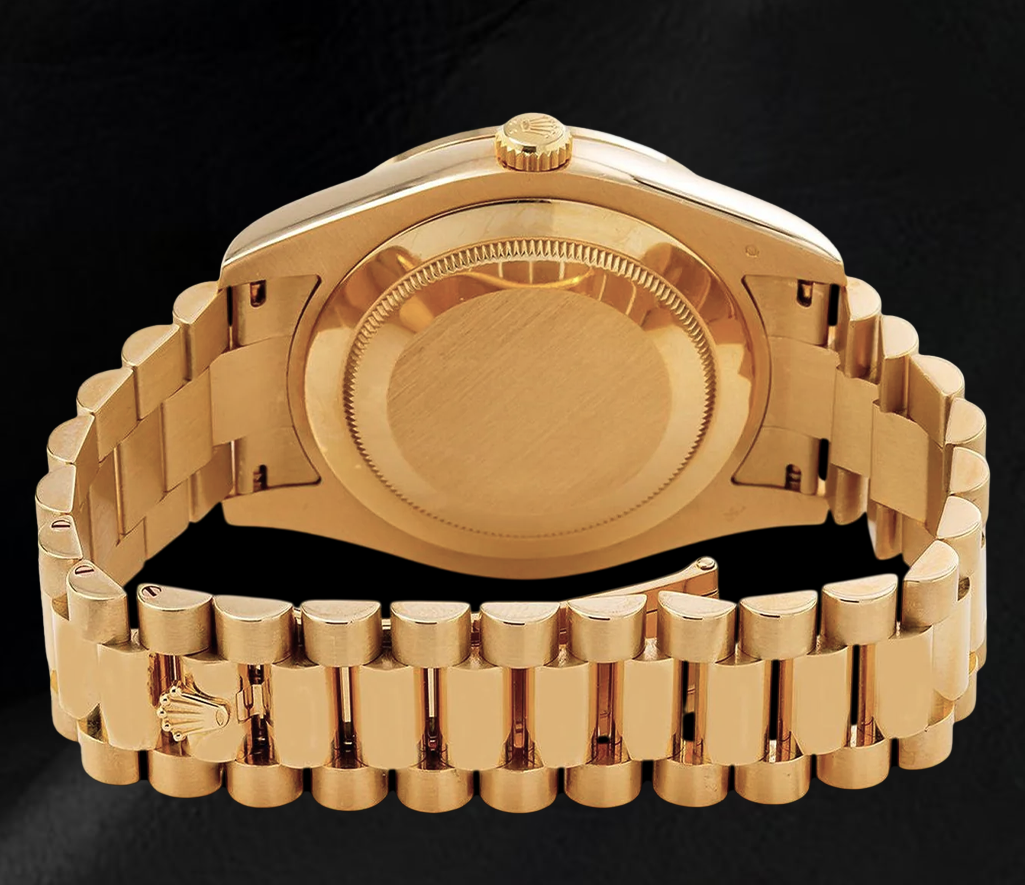 Rolex Day Date II 218348 41mm Champagne Baguette Diamond Dial Yellow Gold Watch 18K
