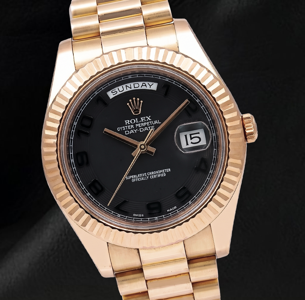 Rolex Day Date II 41mm 218235 Black Arabic Dial President Bracelet Rose Gold Watch
