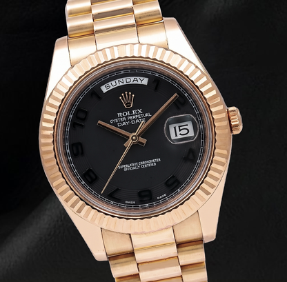 Rolex Day Date II 41mm 218235 Black Arabic Dial President Bracelet Rose Gold Watch