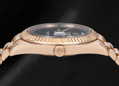Rolex Day Date II 41mm 218235 Black Arabic Dial President Bracelet Rose Gold Watch