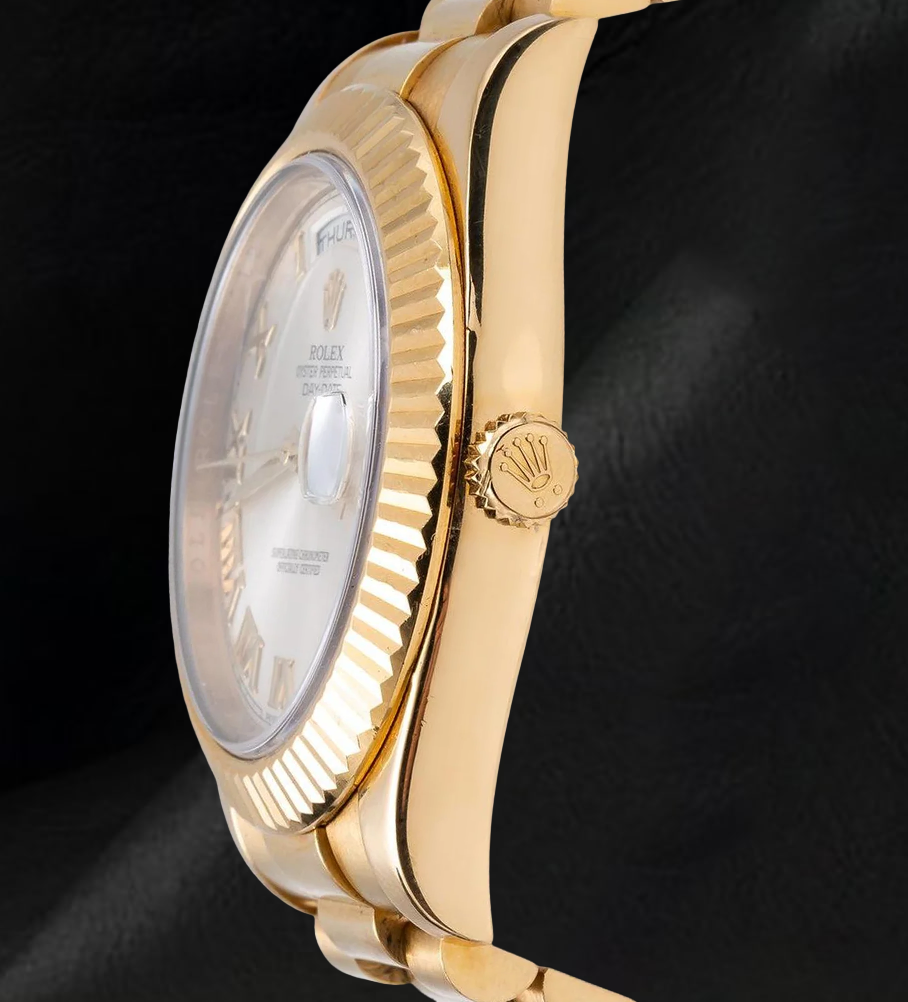Rolex Day Date II 41mm 218238 Silver Roman Dial  President Bracelet Yellow Gold Watch