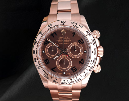 Rolex Daytona Coffee Brown Arabic Cosmograph Dial Rose Gold 18K Watch