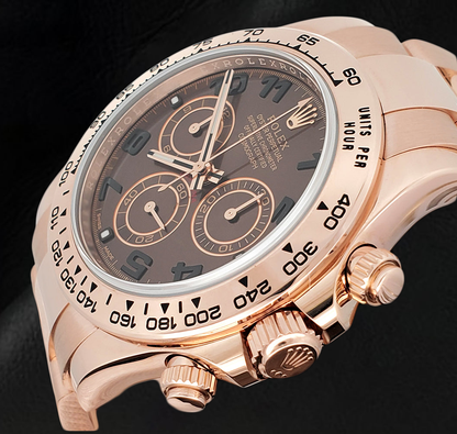 Rolex Daytona Coffee Brown Arabic Cosmograph Dial Rose Gold 18K Watch