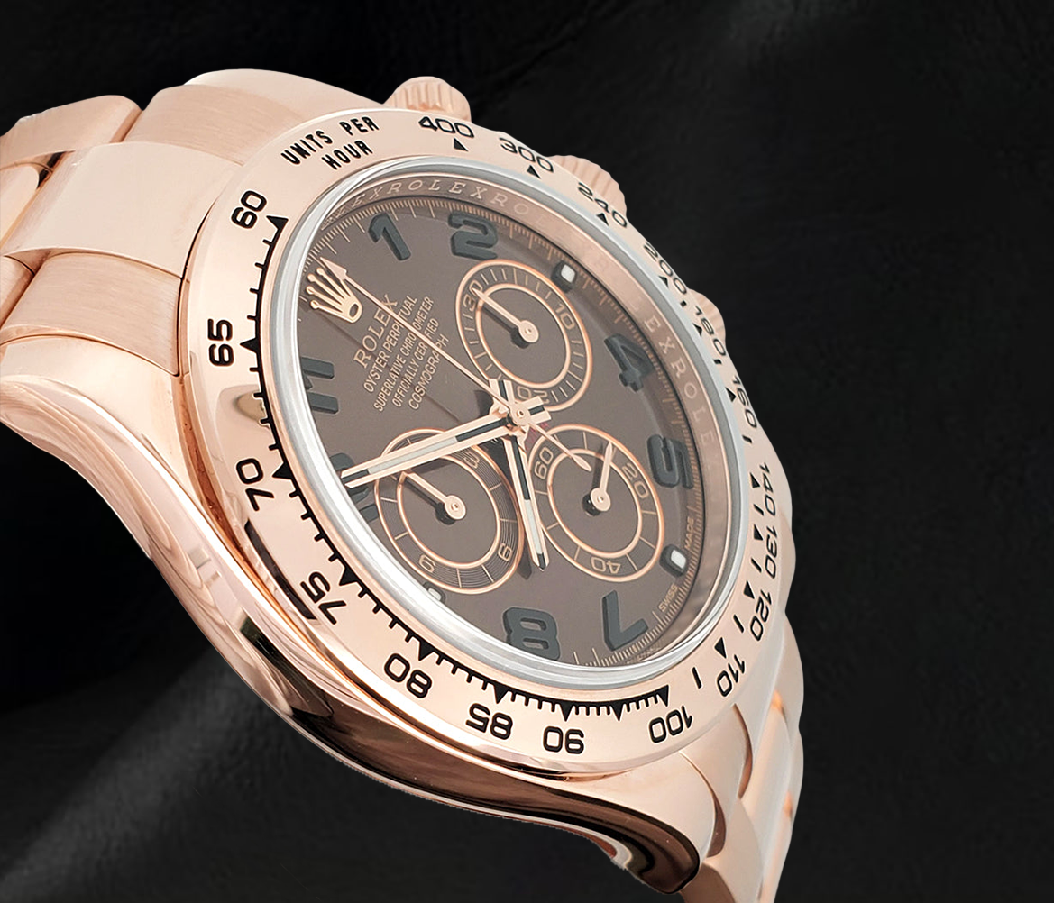 Rolex Daytona Coffee Brown Arabic Cosmograph Dial Rose Gold 18K Watch