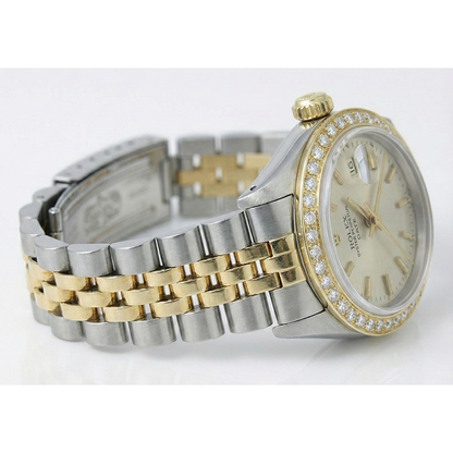 Rolex Diamond Bezel White Stick Dial Watch Ss G Jubilee Bracelet