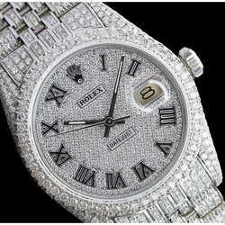 Rolex Iced Out Diamond 12 Carat 36mm Roman Dial Stainless Steel Watch