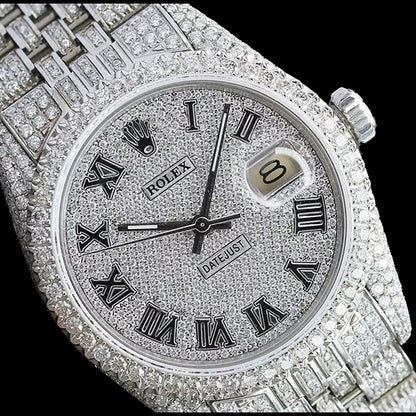 Rolex Iced Out Diamond 12 Carat 36mm Roman Dial Stainless Steel Watch