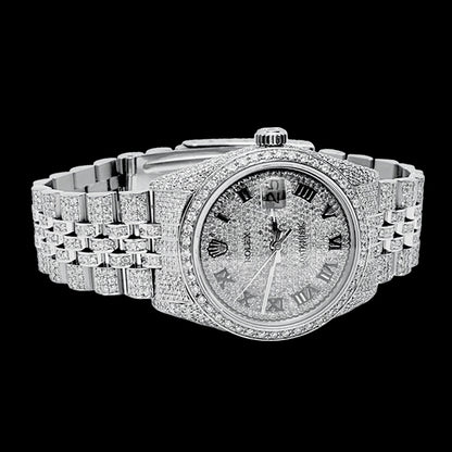 Rolex Iced Out Diamond 12 Carat 36mm Roman Dial Stainless Steel Watch