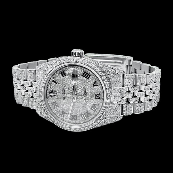 Rolex Iced Out Diamond 12 Carat 36mm Roman Dial Stainless Steel Watch