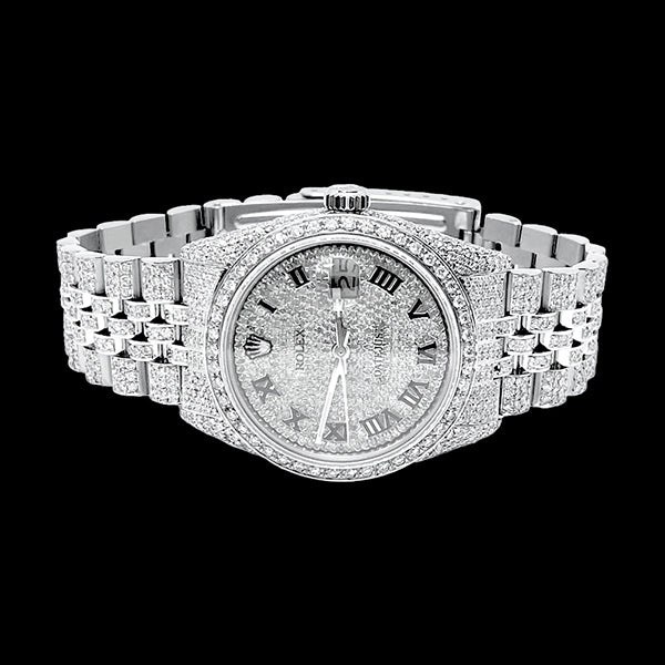 Rolex Iced Out Diamond 12 Carat 36mm Roman Dial Stainless Steel Watch