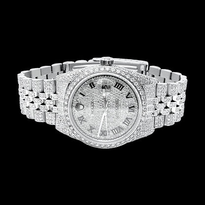 Rolex Iced Out Diamond 12 Carat 36mm Roman Dial Stainless Steel Watch