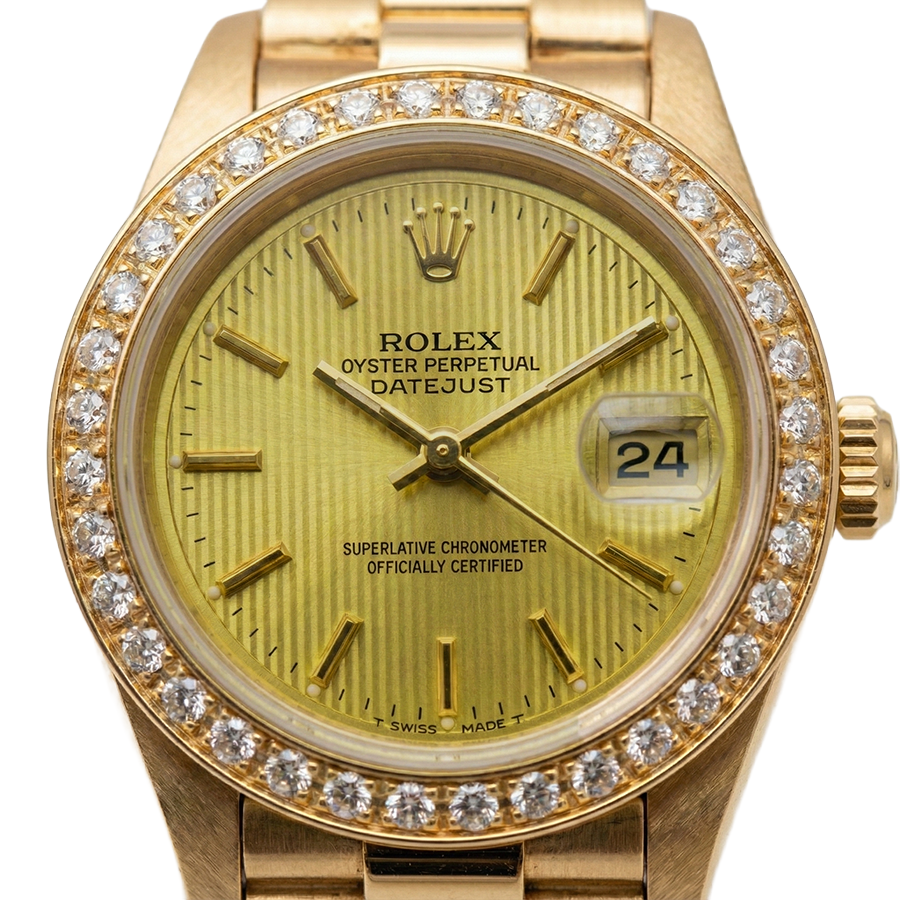 Rolex Dj Bezel Champagne Tapestry Stick Dial Watch President Style