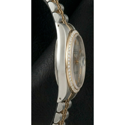 Rolex Dj Diamond Bezel Men's Watch Two Tone Jubilee Gray Roman Dial