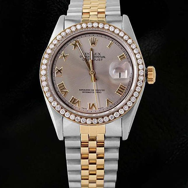 Rolex Dj Diamond Bezel Men's Watch Two Tone Jubilee Gray Roman Dial