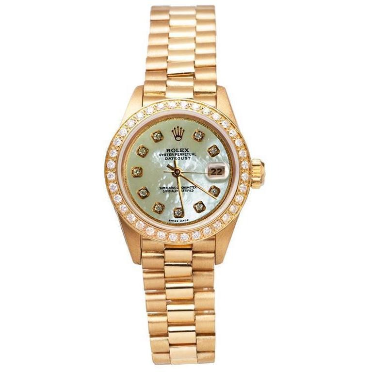 President Style Watch White Mop Diamond Dial 
