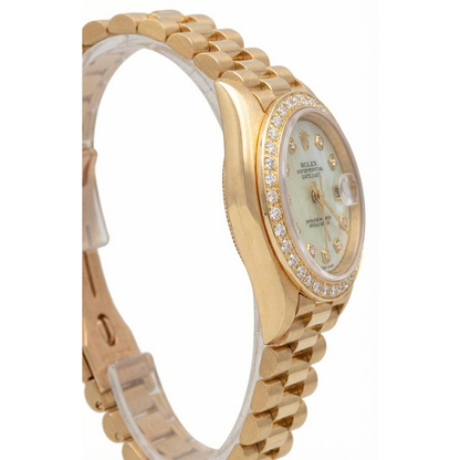 Rolex Dj President Style Watch White Mop Diamond Dial Bezel Gold