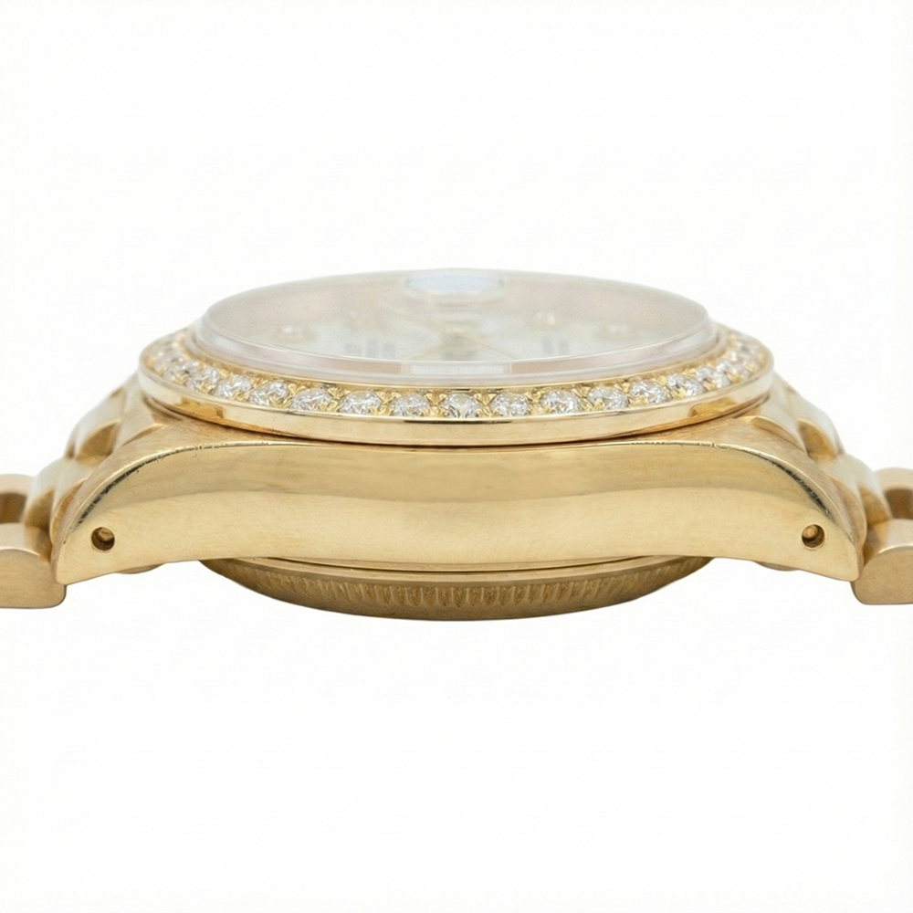 Rolex Dj President Style Watch White Mop Diamond Dial Bezel Gold