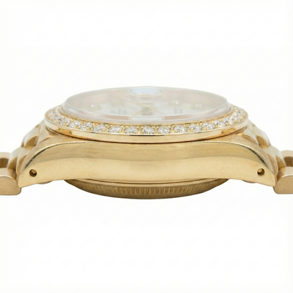 Rolex Dj President Style Watch White Mop Diamond Dial Bezel Gold