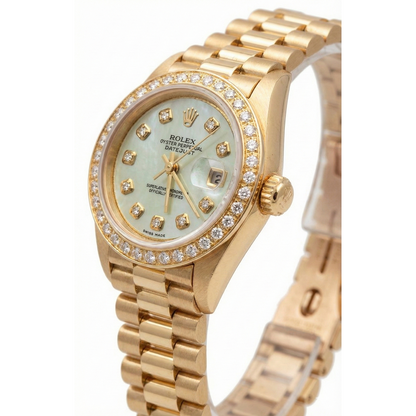 Rolex Dj President Style Watch White Mop Diamond Dial Bezel Gold