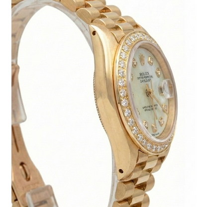 Rolex Dj President Style Watch White Mop Diamond Dial Bezel Gold