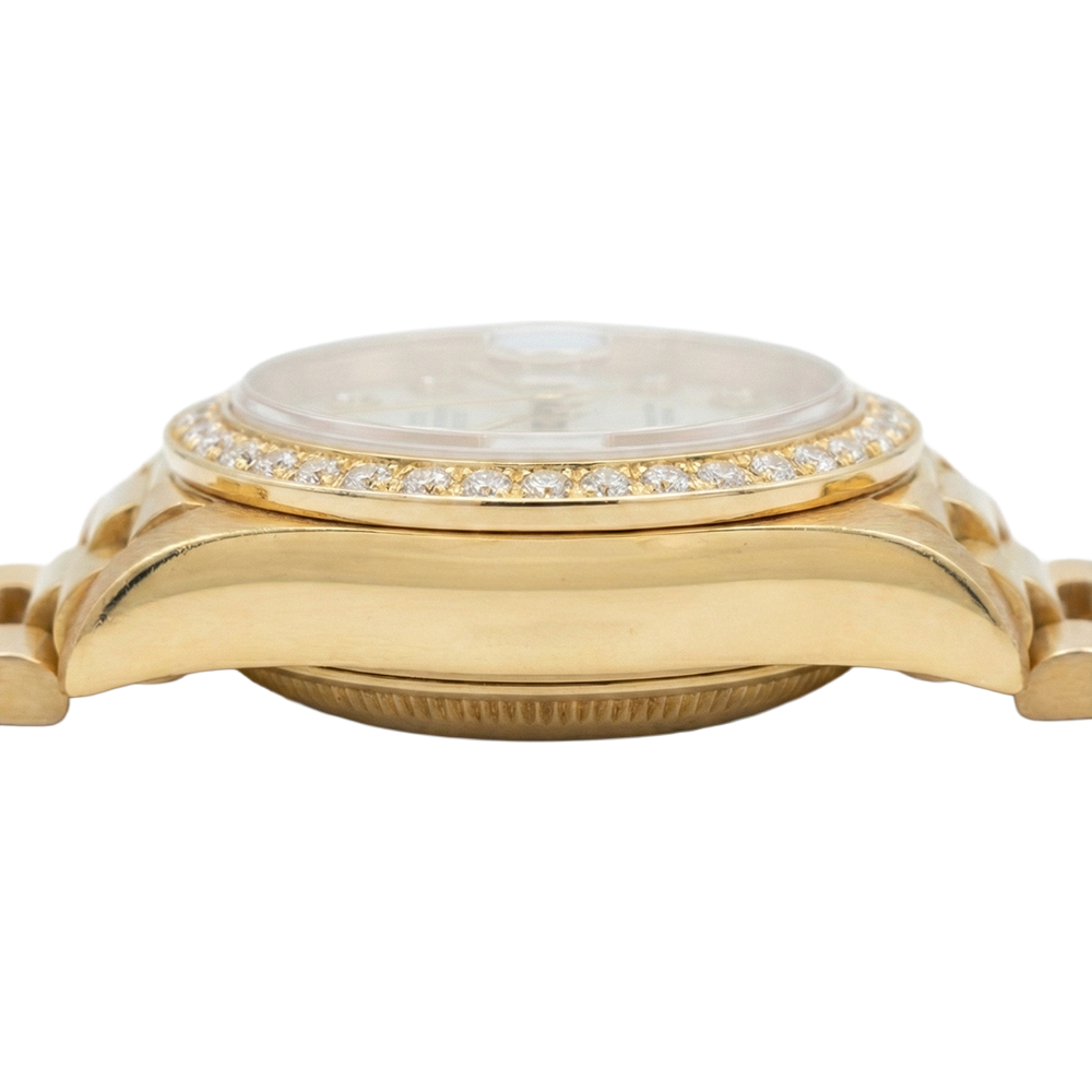 Rolex Dj President Style Watch White Mop Diamond Dial Bezel Gold