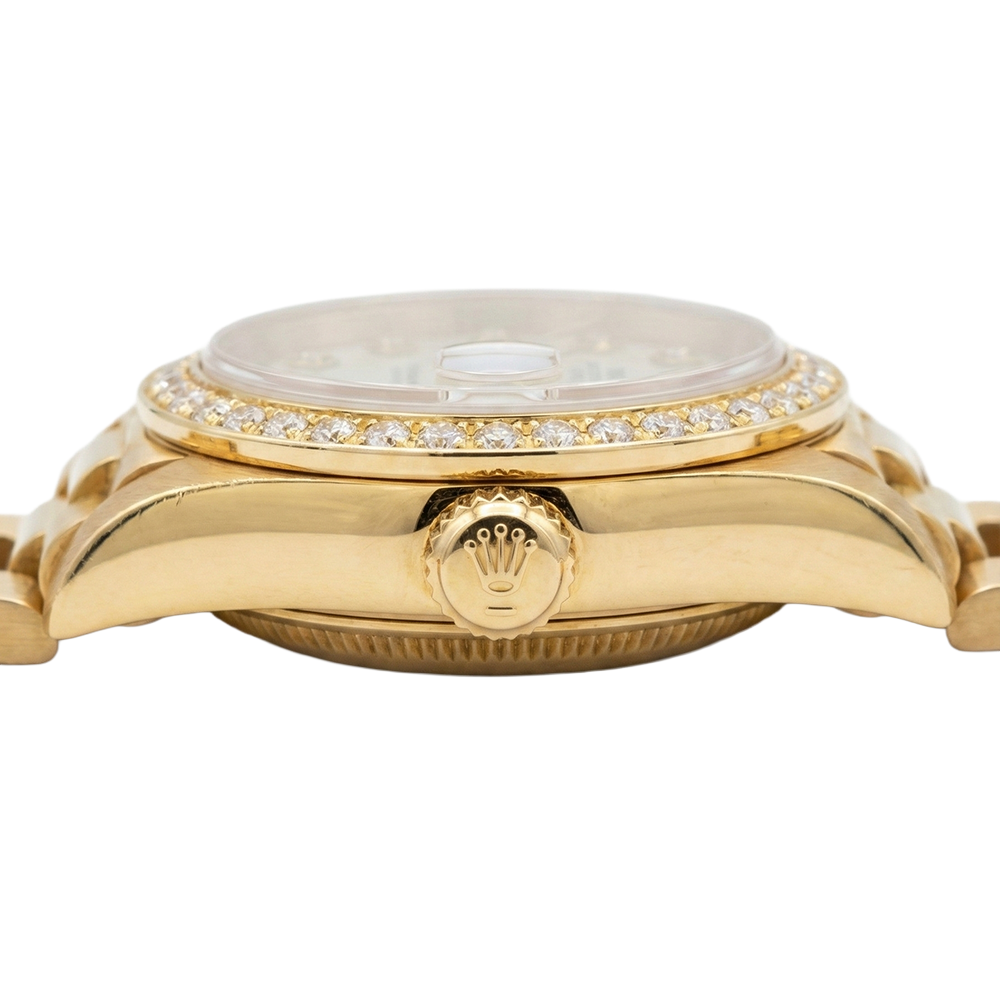 Rolex Dj President Style Watch White Mop Diamond Dial Bezel Gold