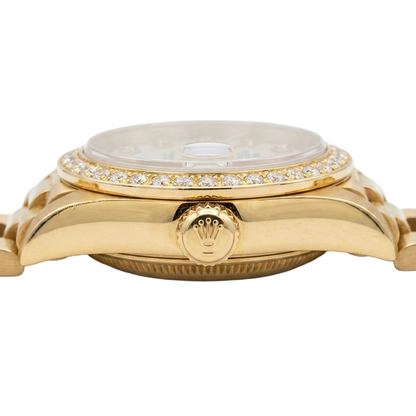 Rolex Dj President Style Watch White Mop Diamond Dial Bezel Gold