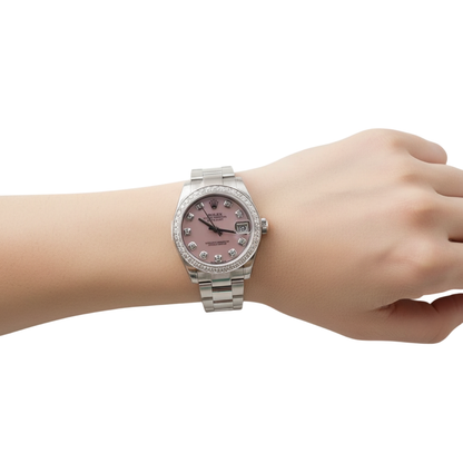 Rolex Dj Watch Pink Mother Of Pearl Dial Custom Diamond Bezel Ss