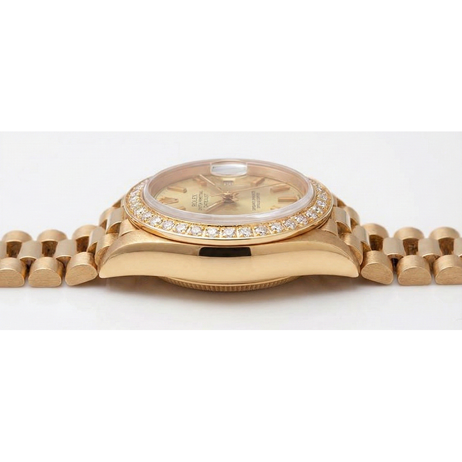 Rolex Dj Watch Presidential Style Champagne Stick Dial  Bezel