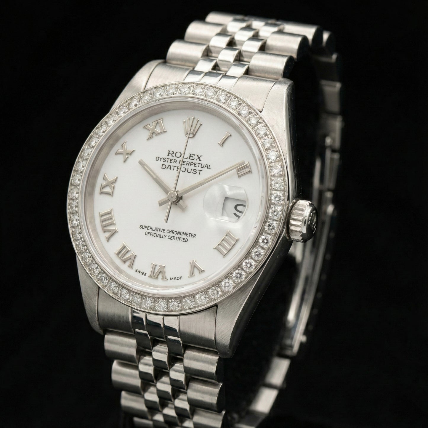 Rolex Dj White Mop Roman Dial Diamond Bezel Ss Jubilee Bracelet QUICK SET