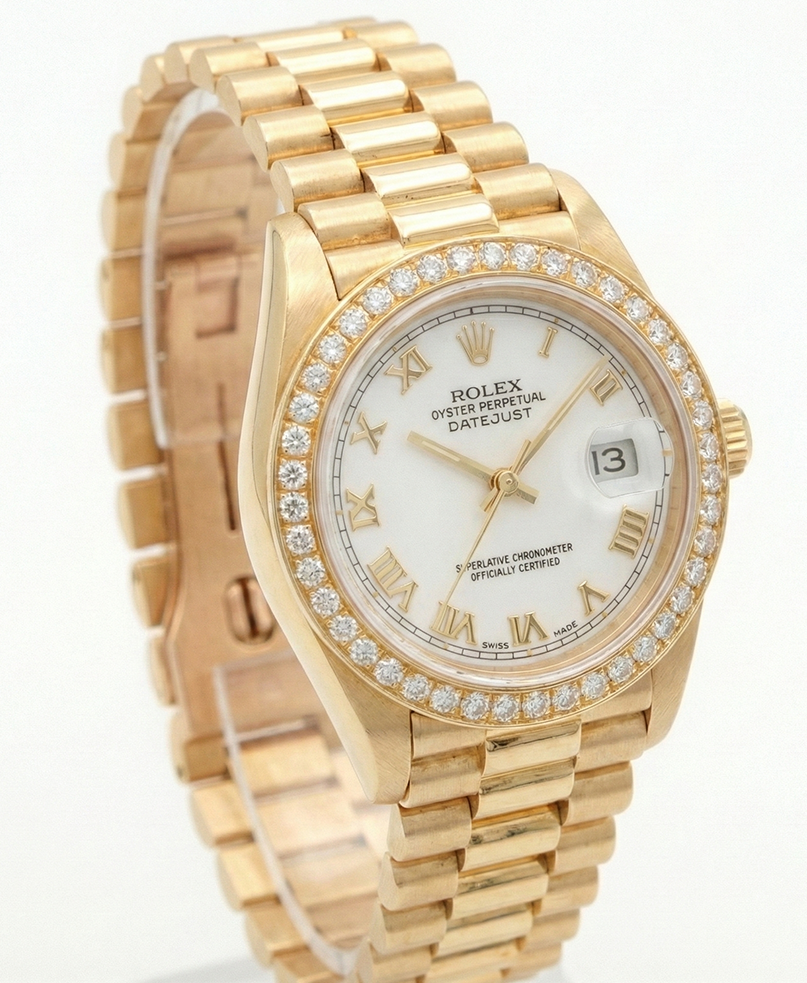 Rolex Dj White Roman Dial Diamond Bezel Presidential Style Gold